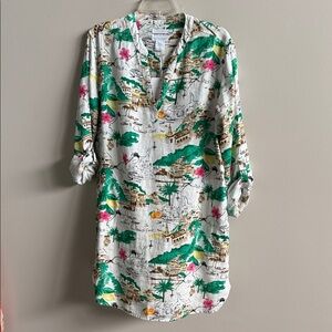 Cynthia Rowley White Tropical Print Mini Dress with Green & Pink Accents